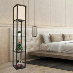 Rackhams Modern Floor Lamp For Living Room With 3 Shelves Black