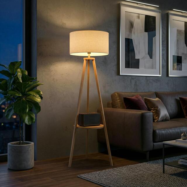 Rackhams Floor Lamp Bedside Light Free Standing Tripod Holder Linen - image 1