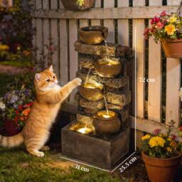 Rackhams Outdoor Fountain with LED Lights, Cascading Waterfall Feature - Rustic Brown - 31 x 25.5 x 72 cm - 1 - thumbnail 3