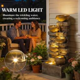 Rackhams Outdoor Fountain with LED Lights, Cascading Waterfall Feature - Rustic Brown - 31 x 25.5 x 72 cm - 1 - thumbnail 5