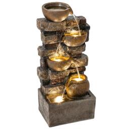 Rackhams Outdoor Fountain with LED Lights, Cascading Waterfall Feature - Rustic Brown - 31 x 25.5 x 72 cm - 1 - thumbnail 2