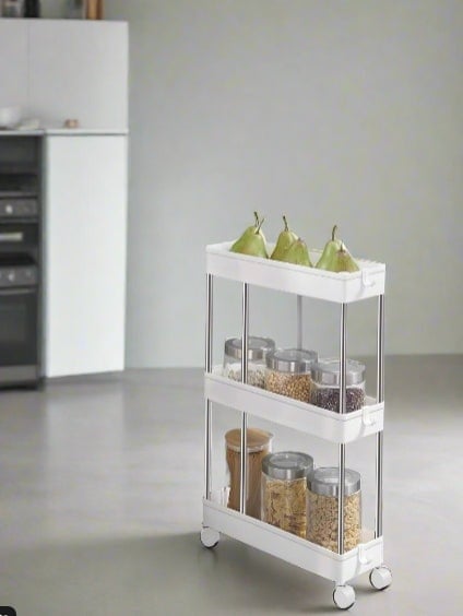Rackhams 3-Tier Slim Storage Trolley with Wheels – Rolling Utility Cart for Kitchen, Bathroom - image 1
