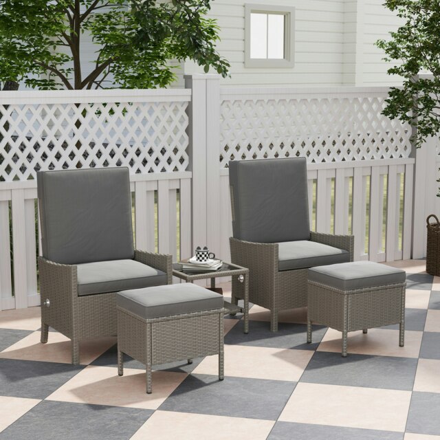 Rackhams 5 PCS Rattan Garden Furniture Set w/ Cushions, Dark Grey - Dark Grey - Steel, Tempered Glass, PE Rattan - image 1