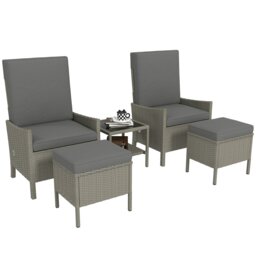 Rackhams 5 PCS Rattan Garden Furniture Set w/ Cushions, Dark Grey - Dark Grey - Steel, Tempered Glass, PE Rattan - thumbnail 2