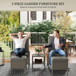 Rackhams 5 PCS Rattan Garden Furniture Set w/ Cushions, Dark Grey - Dark Grey - Steel, Tempered Glass, PE Rattan - thumbnail 3