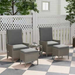 Rackhams 5 PCS Rattan Garden Furniture Set w/ Cushions, Dark Grey - Dark Grey - Steel, Tempered Glass, PE Rattan - thumbnail 1
