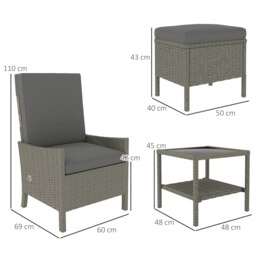 Rackhams 5 PCS Rattan Garden Furniture Set w/ Cushions, Dark Grey - Dark Grey - Steel, Tempered Glass, PE Rattan - thumbnail 5
