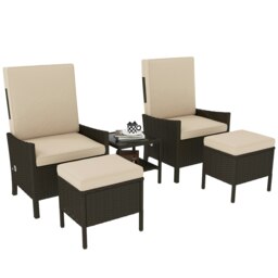 Rackhams 5 PCS Rattan Garden Furniture Set w/ Cushions, Dark Grey - Dark Grey - Steel, Tempered Glass, PE Rattan - thumbnail 6