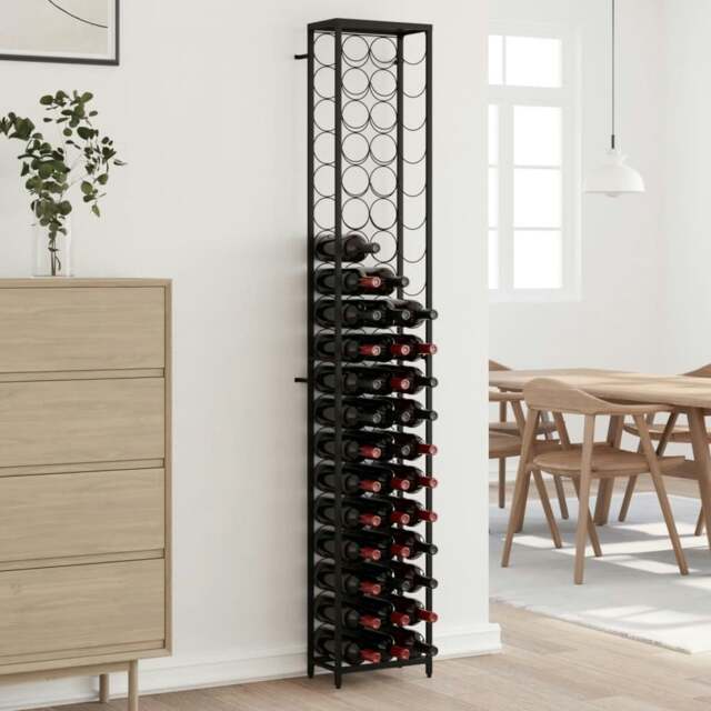 Rackhams Wine Rack for 57 Bottles Black 34x18x200 cm Wrought Iron