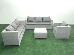 Rackhams Wicker PE Rattan Sofa Garden Furniture Set with Armchair Square Coffee Table Side Table Light Grey Mixed - thumbnail 1