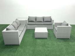 Rackhams Wicker PE Rattan Sofa Garden Furniture Set with Armchair Square Coffee Table Side Table Light Grey Mixed - thumbnail 2