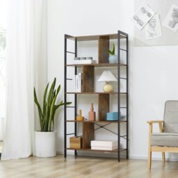 Rackhams Industrial Storage Shelf Bookcase Closet Floor Standing Display Rack - Rustic Brown - thumbnail 1