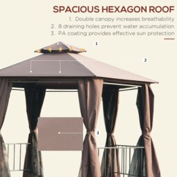 Rackhams 3 x 3(m) Gazebo Canopy 2 Tier Patio Shelter Steel for Garden Brown - Grey - Steel, polyester fabrics - 331cm x 331cm x 286H cm - thumbnail 4