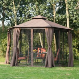Rackhams 3 x 3(m) Gazebo Canopy 2 Tier Patio Shelter Steel for Garden Brown - Grey - Steel, polyester fabrics - 331cm x 331cm x 286H cm - thumbnail 3