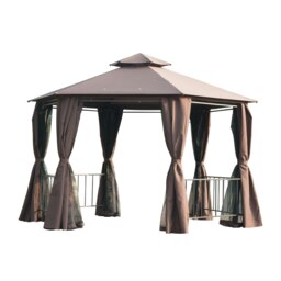 Rackhams 3 x 3(m) Gazebo Canopy 2 Tier Patio Shelter Steel for Garden Brown - Grey - Steel, polyester fabrics - 331cm x 331cm x 286H cm - thumbnail 2