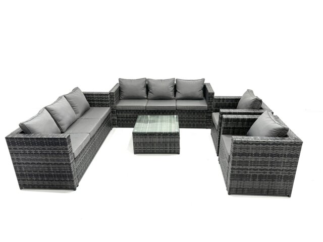Rackhams 8 Seater Outdoor Rattan Garden Furniture Lounge Sofa Chair Table Set In Dark Grey - image 1