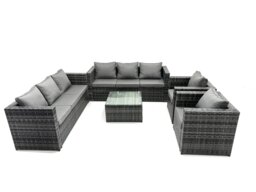 Rackhams 8 Seater Outdoor Rattan Garden Furniture Lounge Sofa Chair Table Set In Dark Grey - thumbnail 1