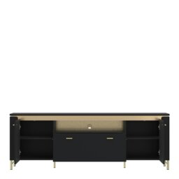 Rackhams Genoa TV Cabinet 2 Door 1 Drawer 200cm Wide in Black Matt/Gold - 1 - thumbnail 2