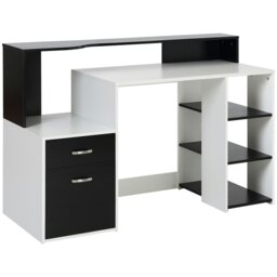 Rackhams Multi-Storage & Workstation Desk Table Storage Shelves - Black and White