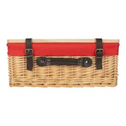 Rackhams Buff Red Lined Willow Picnic Basket with Pinewood Lid - Medium - 1 - Wicker and Pinewood - thumbnail 2