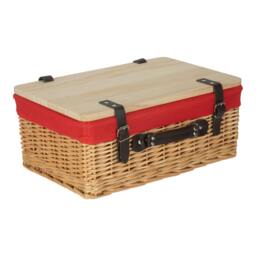 Rackhams Buff Red Lined Willow Picnic Basket with Pinewood Lid - Medium - 1 - Wicker and Pinewood - thumbnail 4