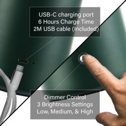 Rackhams Modern Rechargeable Mushroom Table Lamp in Forest and Olive Green - Touch Dimmer - thumbnail 5