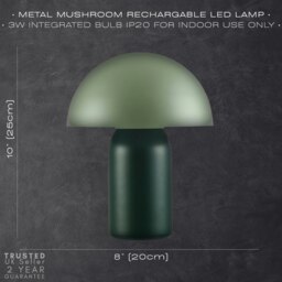Rackhams Modern Rechargeable Mushroom Table Lamp in Forest and Olive Green - Touch Dimmer - thumbnail 6