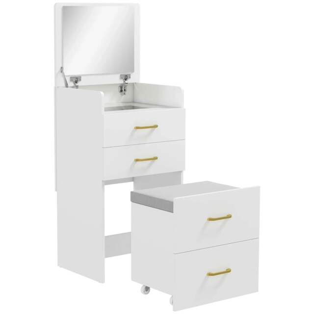 Rackhams Compact Dressing Table and Stool Set, with Storage - White