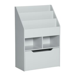 Rackhams Kids Bookcase, Toy Box w/ Storage Drawer, Wheels for Bedroom - Grey - Grey - 60 x 29.9 x 90 cm