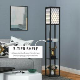 Rackhams Shelf Floor Lamp Standing Lamp W/4-tier Wooden Open Shelves,26L x 26W x 160Hcm-Black/White - thumbnail 6