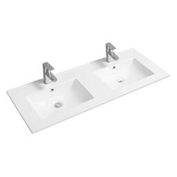 Rackhams 4001A Ceramic 121cm Thin-Edge Double Inset Basin with Scooped Bowl - White - Ceramic - 121cm Double - thumbnail 2