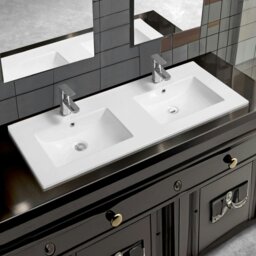 Rackhams 4001A Ceramic 121cm Thin-Edge Double Inset Basin with Scooped Bowl - White - Ceramic - 121cm Double