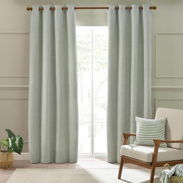Rackhams Stab Stitch Lined Eyelet Curtains Sage Green - 46 x 54 Inch - Sage Green - image 1
