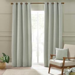 Rackhams Stab Stitch Lined Eyelet Curtains Sage Green - 46 x 54 Inch - Sage Green - thumbnail 1