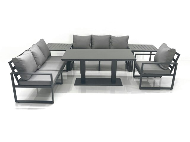 Rackhams Outdoor Garden Furniture Set Aluminium Lounge Sofa Adjustable Rising Lifting Dining Table Sets with 2 Side Tables Dark Grey - image 1