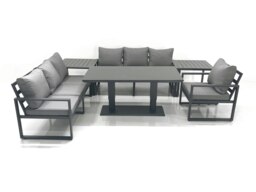 Rackhams Outdoor Garden Furniture Set Aluminium Lounge Sofa Adjustable Rising Lifting Dining Table Sets with 2 Side Tables Dark Grey - thumbnail 1