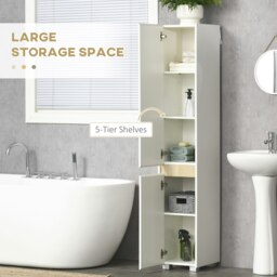 Rackhams 5-Tier Modern Tall Bathroom Cabinet with Adjustable Shelves White - thumbnail 4