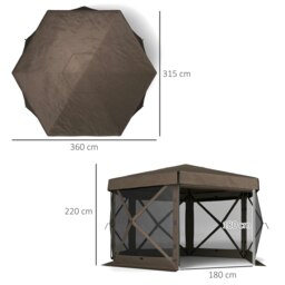 Rackhams 3 x 3(m) Hexagon Pop Up Gazebo with 5 Sides, Netting, Brown - Brown - Oxford fabric, Fibreglass, Nylon Mesh - 315L x 315W x 220H cm - thumbnail 5
