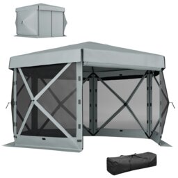 Rackhams 3 x 3(m) Hexagon Pop Up Gazebo with 5 Sides, Netting, Brown - Brown - Oxford fabric, Fibreglass, Nylon Mesh - 315L x 315W x 220H cm - thumbnail 6