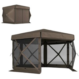 Rackhams 3 x 3(m) Hexagon Pop Up Gazebo with 5 Sides, Netting, Brown - Brown - Oxford fabric, Fibreglass, Nylon Mesh - 315L x 315W x 220H cm - thumbnail 2
