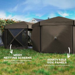 Rackhams 3 x 3(m) Hexagon Pop Up Gazebo with 5 Sides, Netting, Brown - Brown - Oxford fabric, Fibreglass, Nylon Mesh - 315L x 315W x 220H cm - thumbnail 4