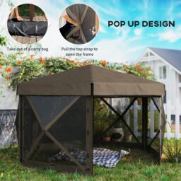 Rackhams 3 x 3(m) Hexagon Pop Up Gazebo with 5 Sides, Netting, Brown - Brown - Oxford fabric, Fibreglass, Nylon Mesh - 315L x 315W x 220H cm - thumbnail 3
