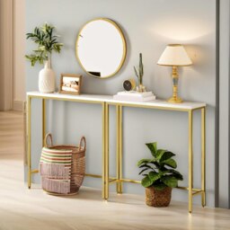 Rackhams Industrial Slim Hallway Console Table Gold - thumbnail 2