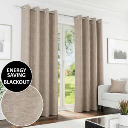 "Rackhams Sand 100% Blackout Chenille Thermal Eyelet Curtains for Living Room/Bedroom - 46"" (117cm) Width x 72"" (183cm) Drop"