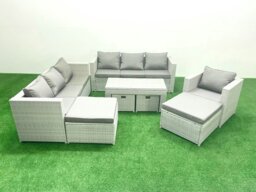 Rackhams Outdoor Rattan Garden Furniture Set with Grey Cushions Luxury 11 Seater with Chair and Coffee Table For Conservatory,Patio
