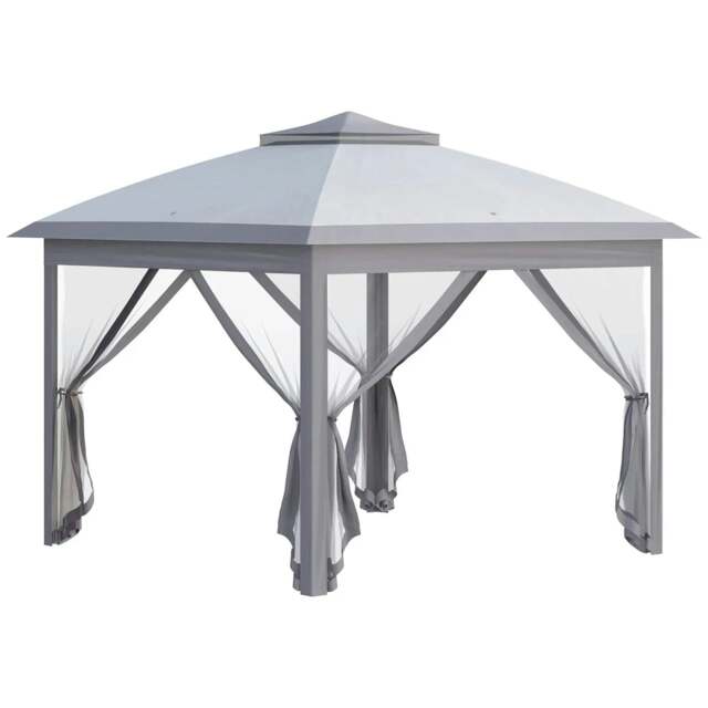 Rackhams 3.3 x 3.3m Pop Up Gazebo, Double Roof Foldable Canopy Tent with Zipped Mesh Sidewalls, Height Adjustable and Carrying Bag, Event Tent, Grey - image 1
