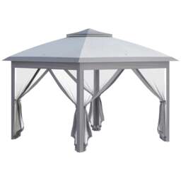 Rackhams 3.3 x 3.3m Pop Up Gazebo, Double Roof Foldable Canopy Tent with Zipped Mesh Sidewalls, Height Adjustable and Carrying Bag, Event Tent, Grey - thumbnail 1