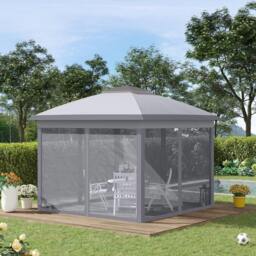Rackhams 3.3 x 3.3m Pop Up Gazebo, Double Roof Foldable Canopy Tent with Zipped Mesh Sidewalls, Height Adjustable and Carrying Bag, Event Tent, Grey - thumbnail 2