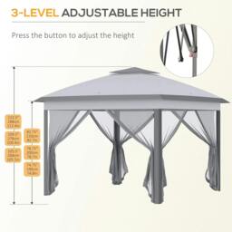Rackhams 3.3 x 3.3m Pop Up Gazebo, Double Roof Foldable Canopy Tent with Zipped Mesh Sidewalls, Height Adjustable and Carrying Bag, Event Tent, Grey - thumbnail 6