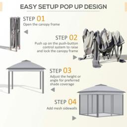Rackhams 3.3 x 3.3m Pop Up Gazebo, Double Roof Foldable Canopy Tent with Zipped Mesh Sidewalls, Height Adjustable and Carrying Bag, Event Tent, Grey - thumbnail 5